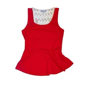 Charlotte Russe Sleeveless Peplum Blouse Chevron Lace/Mesh Back Red/Cream Size S